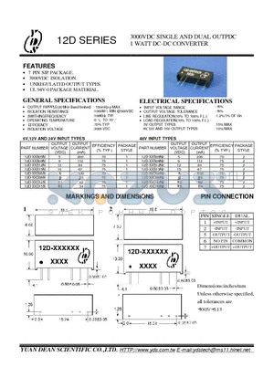 12D-XXD09N datasheet - 3000VDC SINGLE AND DUAL OUTPDC 1 WATT DC-DCCONVERTER