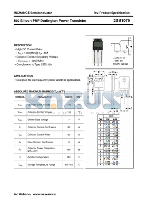 2SB1079 datasheet - isc Silicon PNP Darlington Power Transistor