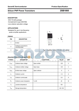 2SB1085 datasheet - Silicon PNP Power Transistors