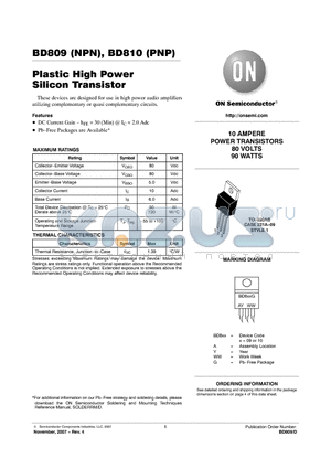 BD810 datasheet - Plastic High Power Silicon Transistor