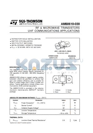 AM80610-030 datasheet - RF & MICROWAVE TRANSISTORS UHF COMMUNICATIONS APPLICATIONS
