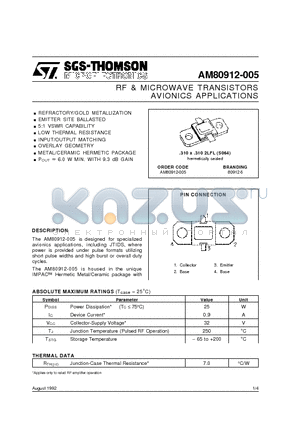 AM80912-005 datasheet - AVIONICS APPLICATIONS RF & MICROWAVE TRANSISTORS