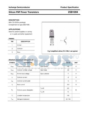 2SB1094 datasheet - Silicon PNP Power Transistors