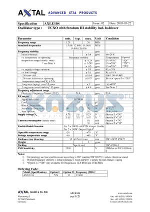 AXLE10S datasheet - TCXO with Stratum III stability incl. holdover