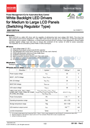 BD8112EFV-M_11 datasheet - White Backlight LED Drivers for Medium to Large LCD Panels (Switching Regulator Type)