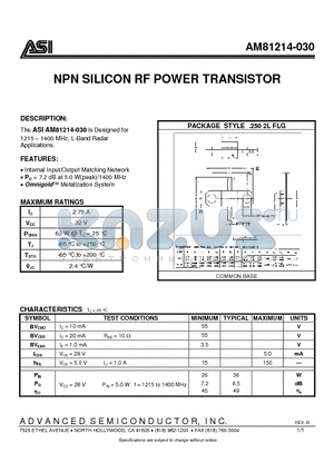 AM81214-030 datasheet - NPN SILICON RF POWER TRANSISTOR