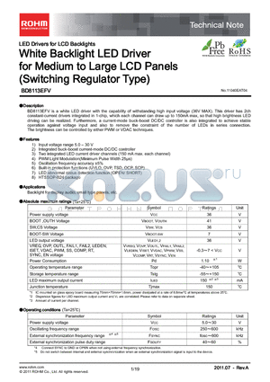 BD8113EFV-E2 datasheet - White Backlight LED Driver for Medium to Large LCD Panels (Switching Regulator Type)