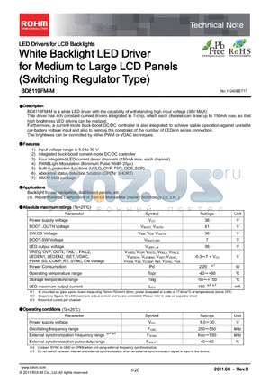 BD8119FM-M datasheet - White Backlight LED Driver for Medium to Large LCD Panels (Switching Regulator Type)