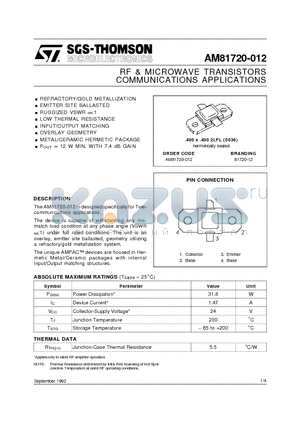 AM81720-012 datasheet - COMMUNICATIONS APPLICATIONS RF & MICROWAVE TRANSISTORS