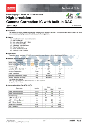BD8143MUV datasheet - High-precision Gamma Correction IC with built-in DAC