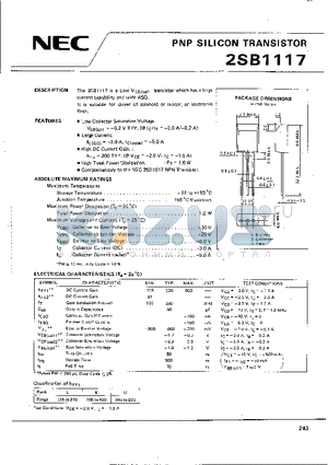 2SB1117 datasheet - Suitable for driver of solenoid or motor, or electronic flash