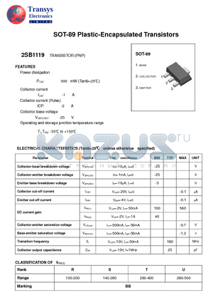 2SB1119 datasheet - Plastic-Encapsulated Transistors