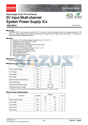 BD8163EFV datasheet - 5V Input Multi-channel System Power Supply ICs