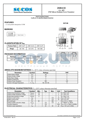 2SB1132 datasheet - PNP Silicon Medium Power Transistor