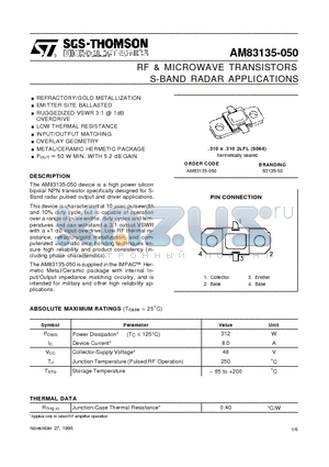 AM83135-050 datasheet - RF & MICROWAVE TRANSISTORS S-BAND RADAR APPLICATIONS
