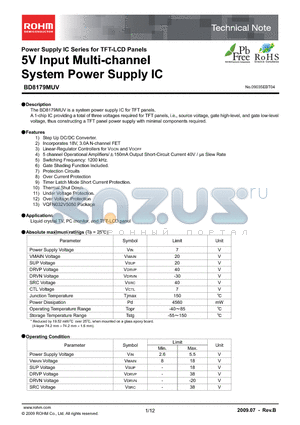 BD8179MUV datasheet - 5V Input Multi-channel System Power Supply IC