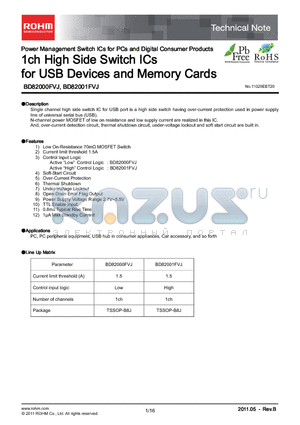 BD82000FVJ-E2 datasheet - 1ch High Side Switch ICs for USB Devices and Memory Cards