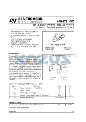 AM82731-050 datasheet - RF & MICROWAVE TRANSISTORS S-BAND RADAR APPLICATIONS