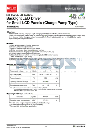 BD82103GWL datasheet - Backlight LED Driver for Small LCD Panels (Charge Pump Type)