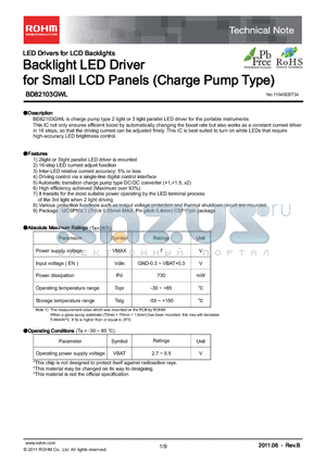 BD82103GWL-E2 datasheet - Backlight LED Driver for Small LCD Panels (Charge Pump Type)