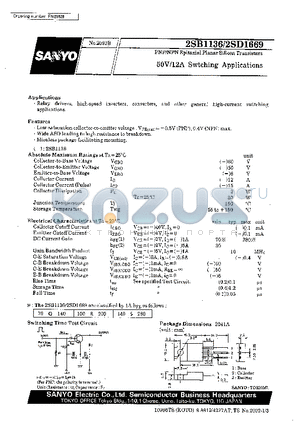 2SB1136 datasheet - 50V/12A Switching Applications