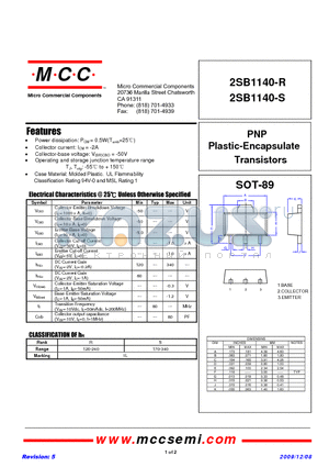 2SB1140-R datasheet - PNP Plastic-Encapsulate Transistors