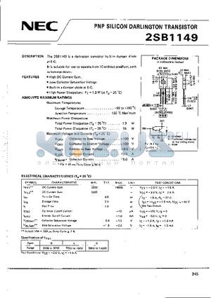 2SB1149 datasheet - Suitable for use to operate from IC without Predriver, such as hammer driver
