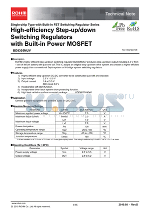 BD8305MUV-E2 datasheet - High-effciency Step-up/down Switching Regulators with Built-in Power MOSFET