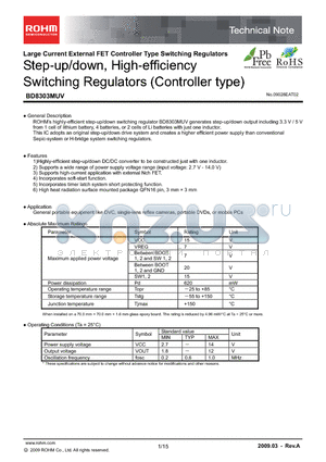 BD8303MUV datasheet - Step-up/down, High-efficiency Switching Regulators (Controller type)