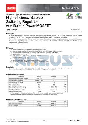 BD8311NUV datasheet - High-efficiency Step-up Switching Regulator with Built-in Power MOSFET