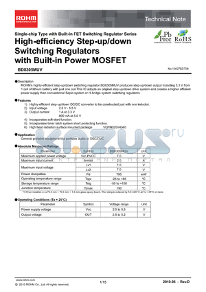 BD8305MUV datasheet - High-effciency Step-up/down Switching Regulators with Built-in Power MOSFET