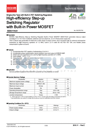 BD8311NUV-E2 datasheet - High-efficiency Step-up Switching Regulator with Built-in Power MOSFET