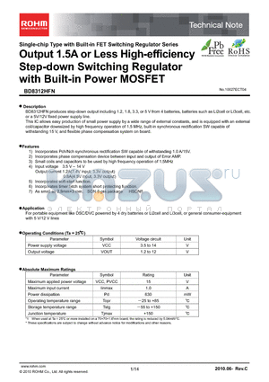 BD8312HFN datasheet - Output 1.5A or Less High-efficiency Step-down Switching Regulator with Built-in Power MOSFET