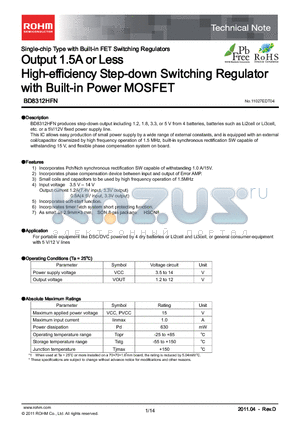 BD8312HFN datasheet - Output 1.5A or Less High-efficiency Step-down Switching Regulator with Built-in Power MOSFET