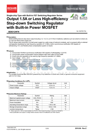 BD8312HFN-TR datasheet - Output 1.5A or Less High-efficiency Step-down Switching Regulator with Built-in Power MOSFET