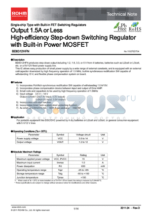BD8312HFN-TR datasheet - Output 1.5A or Less High-efficiency Step-down Switching Regulator with Built-in Power MOSFET