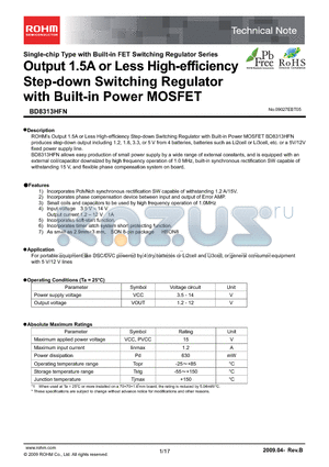 BD8313HFN datasheet - Output 1.5A or Less High-efficiency Step-down Switching Regulator with Built-in Power MOSFET