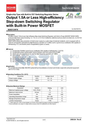 BD8313HFN-TR datasheet - Output 1.5A or Less High-efficiency Step-down Switching Regulator with Built-in Power MOSFET
