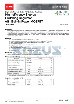 BD8314NUV-E2 datasheet - High-efficiency Step-up Switching Regulator with Built-in Power MOSFET