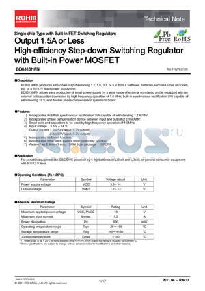 BD8313HFN_11 datasheet - Output 1.5A or Less High-efficiency Step-down Switching Regulator with Built-in Power MOSFET
