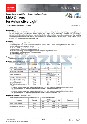 BD8372HFP-MTR datasheet - LED Drivers for Automotive Light