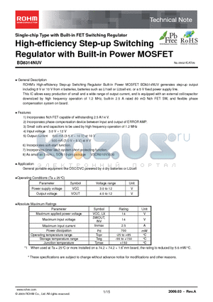 BD8314NUV datasheet - High-efficiency Step-up Switching Regulator with Built-in Power MOSFET