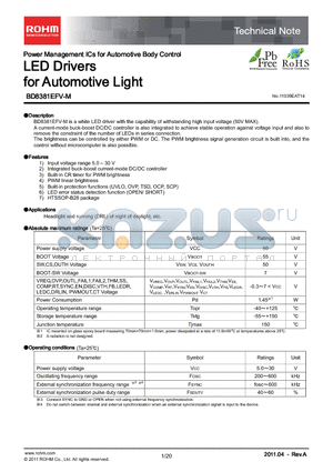 BD8381EFV-M datasheet - LED Drivers for Automotive Light