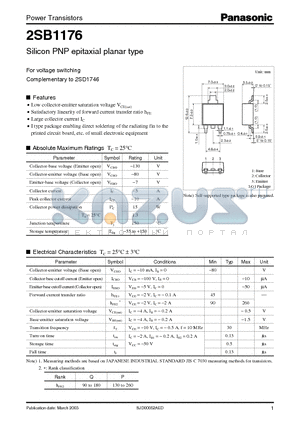 2SB1176 datasheet - Silicon PNP epitaxial planar type