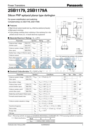 2SB1179A datasheet - For Power Amplification And Switching