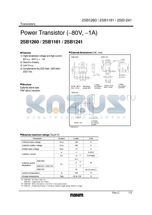 2SB1181 datasheet - Power Transistor (−80V, −1A)