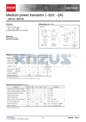 2SB1182 datasheet - Medium power transistor (32V,2A)