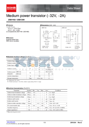 2SB1182 datasheet - Medium power transistor (-32V, -2A)