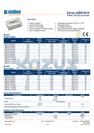 AM8TW-2415SIZ datasheet - 8 Watt | DC-DC Converter