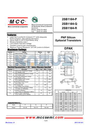 2SB1184-Q datasheet - PNP Silicon Epitaxial Transistors